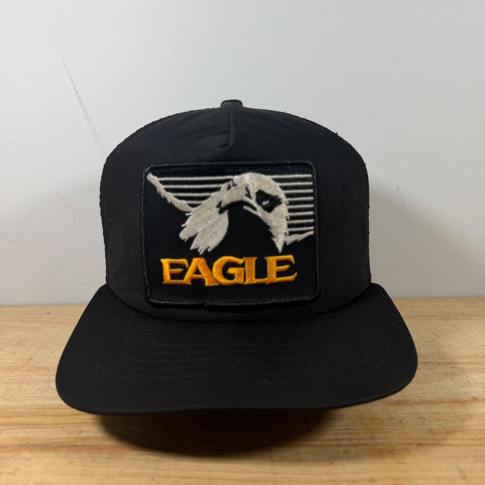 Eagle Trucker Hat OSFM Black Vintage 80s Mesh Snapback Bird Nurture Birding Cap